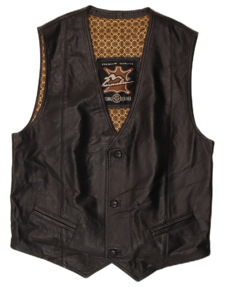 Chaleco de cuero vintage para hombre cuero negro medio