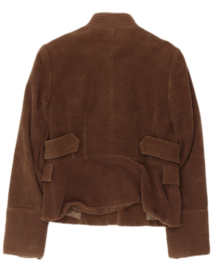 Zara Mujer Chaqueta Bomber Abierta UK 12 Algodón Marrón Medio