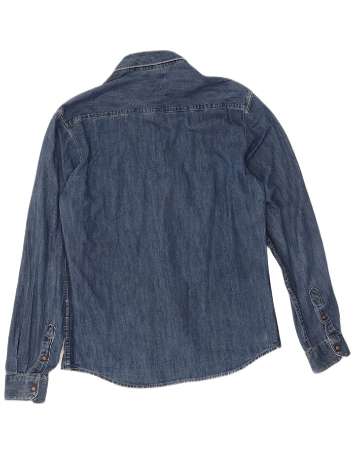Zara Hombre Camisa Vaquera Slim Fit Grande Azul Geométrico