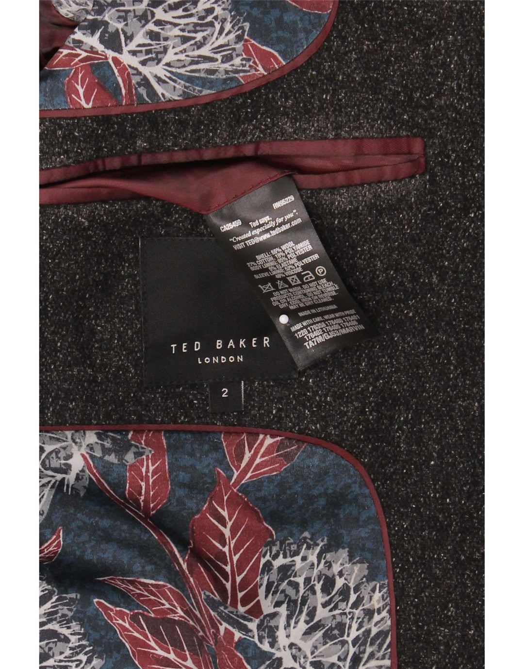 Ted Baker Abrigo para hombre Talla 2 Pequeño Lana moteada gris