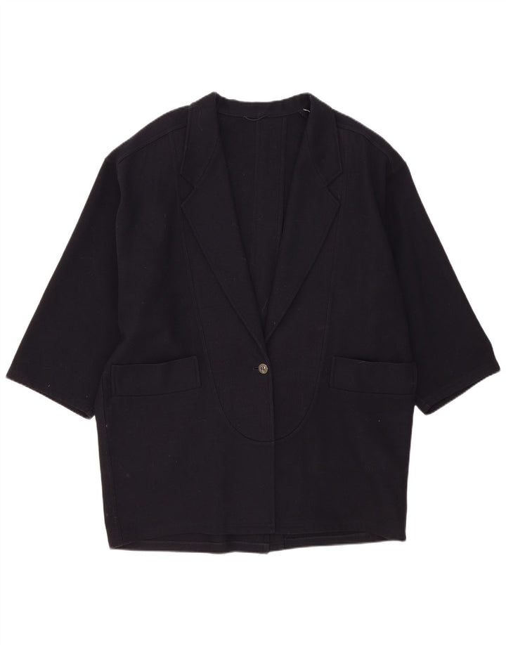 Vintage mujer Longline 1 botón Blazer chaqueta Reino Unido 22 3XL azul marino