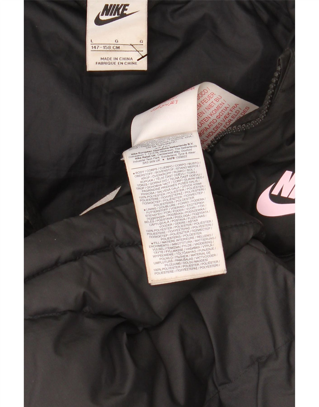 NIKE Chaqueta acolchada con capucha para niños 12-13 años Grande Poliéster negro