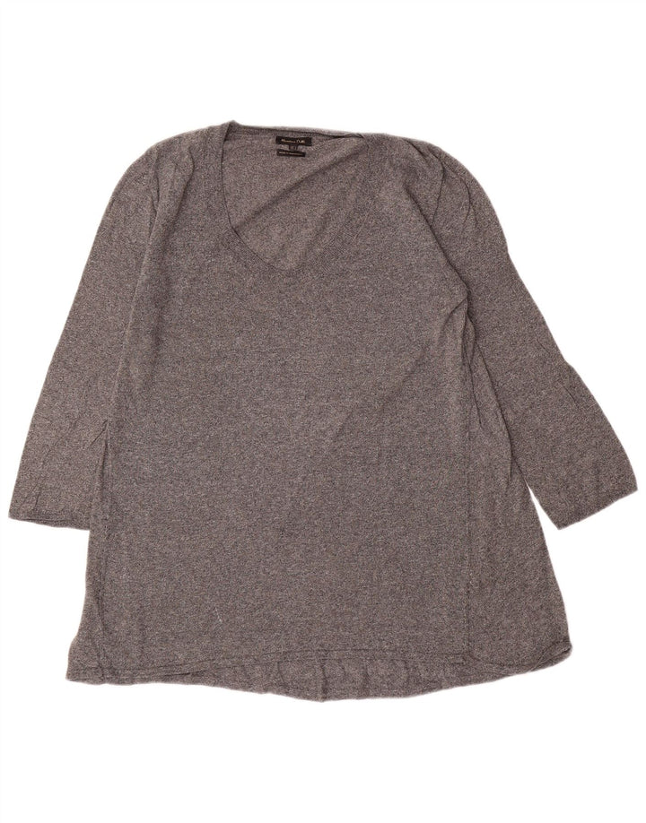 Massimo Dutti Top Túnica De Manga 3/4 Para Mujer UK 44 Grande Gris Moteado