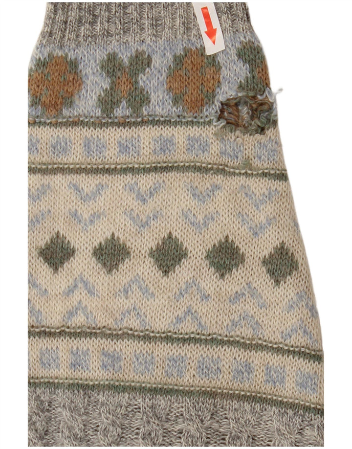 Vintage hombres cuello redondo jersey suéter medio gris geométrico
