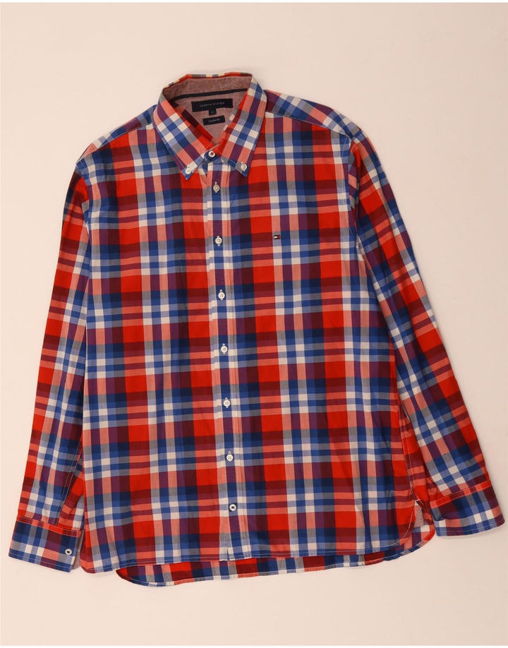 TOMMY HILFIGER Camisa Custom Fit para hombre, talla grande, de algodón con cuadros multicolores