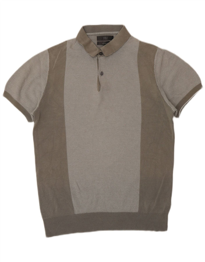 Marks & Spencer Jersey de manga corta con cuello tipo polo para hombre, talla pequeña, gris