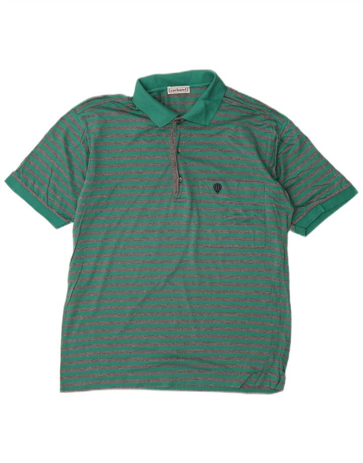 CACHAREL Polo Hombre Algodón Rayas Verde Pequeño