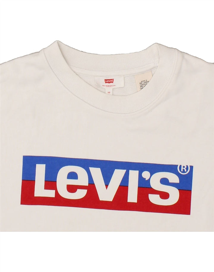 LEVI'S Womens Oversized Crop Graphic Sweatshirt Jumper UK 6 XS White Vintage Levi's and Second-Hand Levi's from Messina Hembry 
