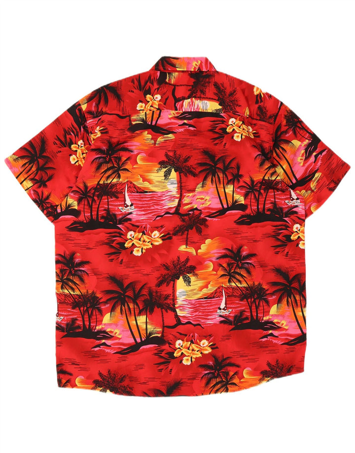 Lowes Camisa hawaiana de manga corta para hombre Poliéster rojo mediano