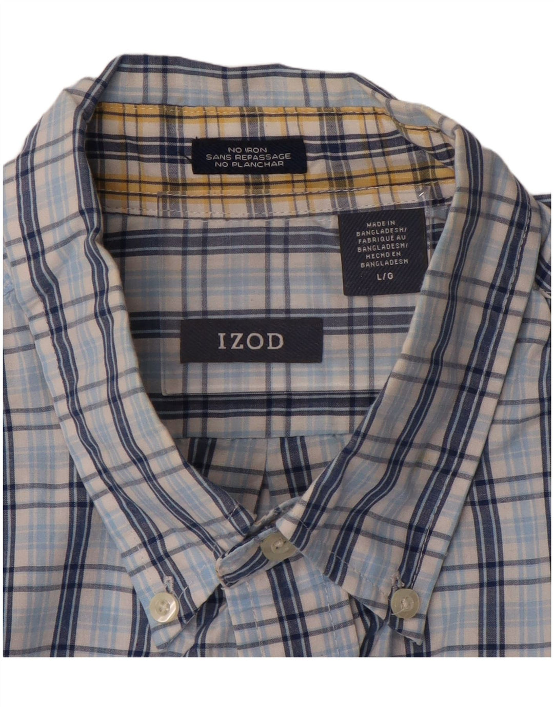 IZOD Camisa de hombre grande de algodón a cuadros azules