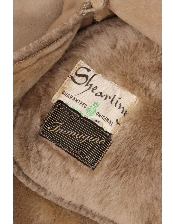 VINTAGE Abrigo de piel de oveja para mujer IT 46 Piel de oveja beige grande
