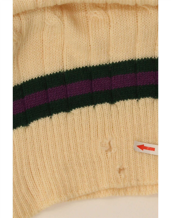 Vintage hombres V-cuello jumper suéter pequeño beige colorblock