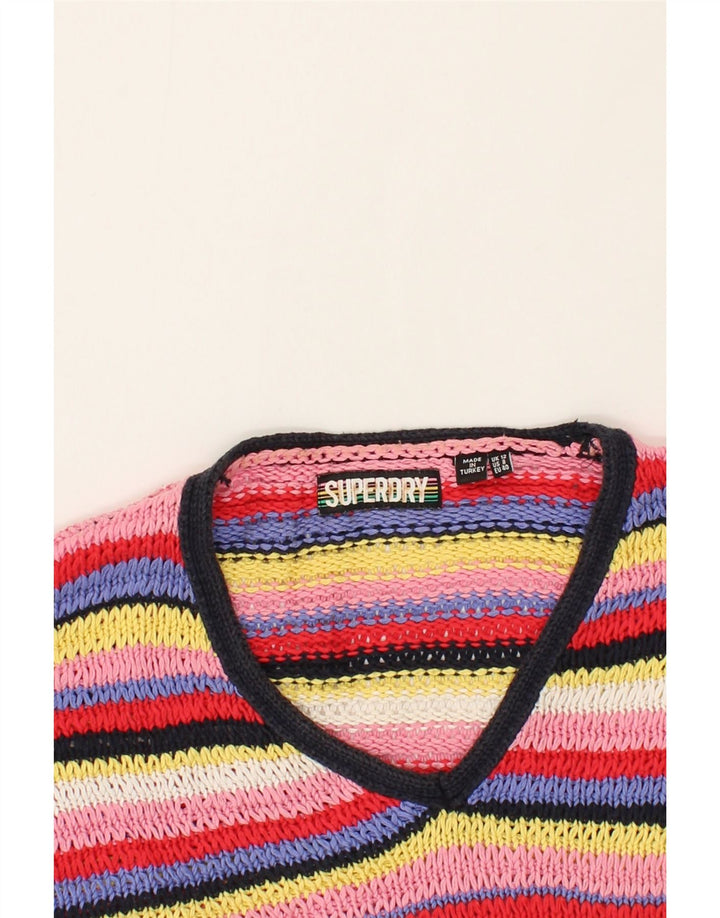 SUPERDRY Womens V-Neck Jumper Sweater UK 12 Medium  Multicoloured Striped Vintage Superdry and Second-Hand Superdry from Messina Hembry 