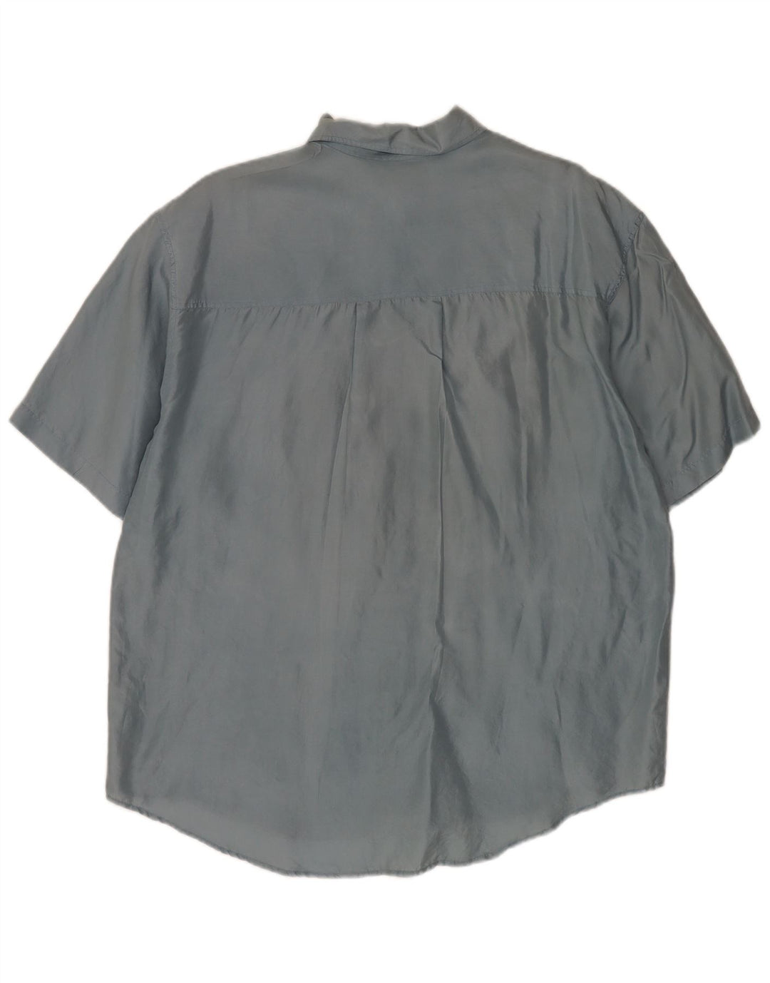 Camisa vintage de manga corta para hombre de seda azul grande
