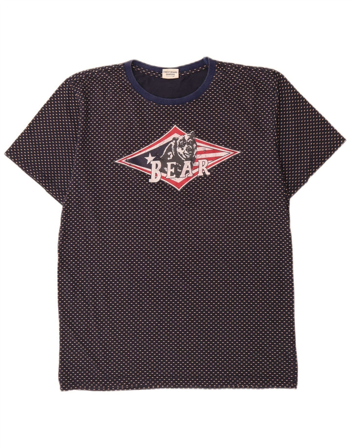 Camiseta con estampado de oso para hombre Top grande de algodón con manchas azul marino