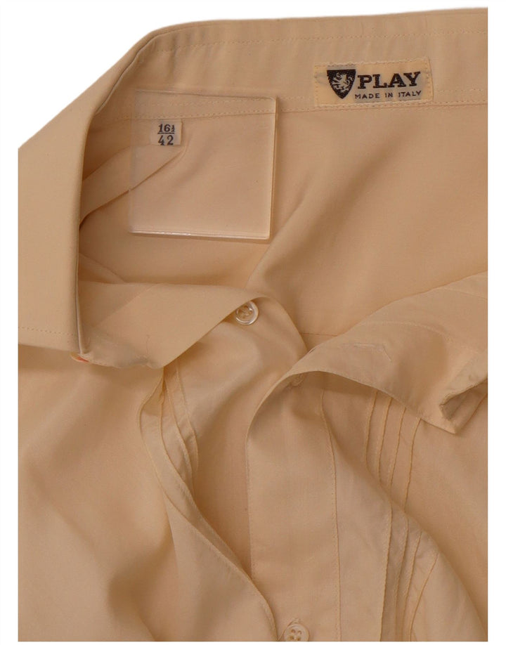 PLAY Camisa formal para hombre Talla 42 16 1/2 Grande Seda beige