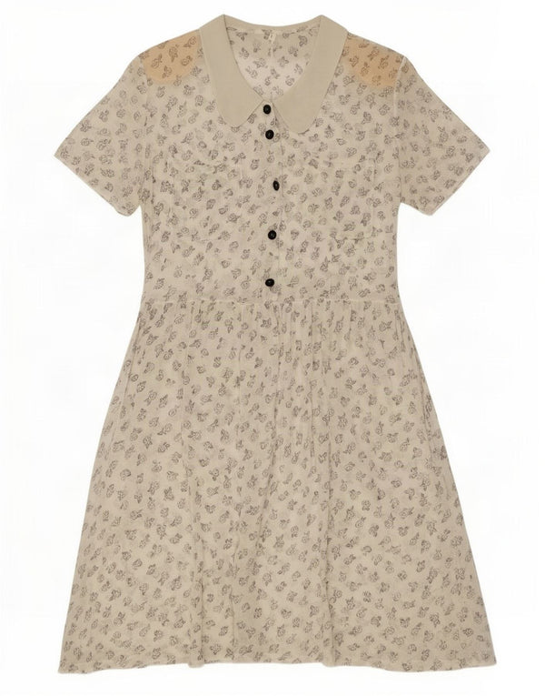 Vintage mujer A-Line vestido Reino Unido 16 grande blanco floral