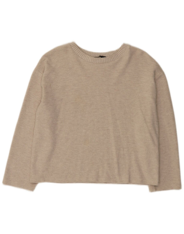 Zara - Jersey con cuello barco para mujer, talla 40, talla grande, poliéster beige