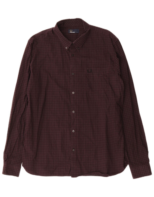 Camisa Fred Perry Hombre XL Algodón A Cuadros Burdeos