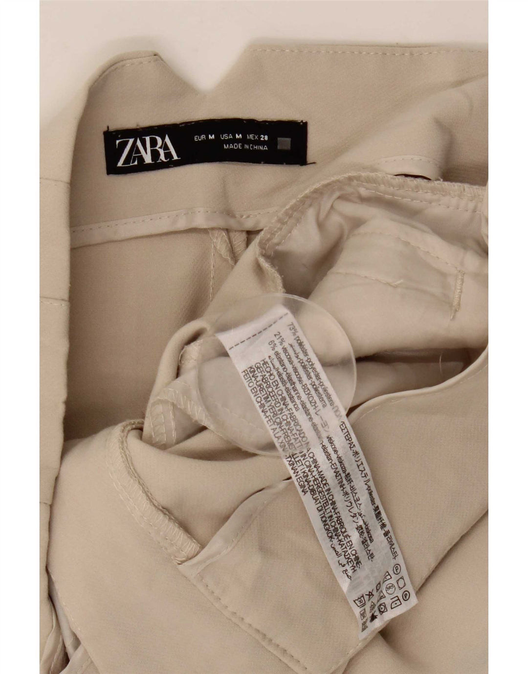 Zara Mujer Pantalón Casual Tapered Mediano W28 L26 Poliéster Beige