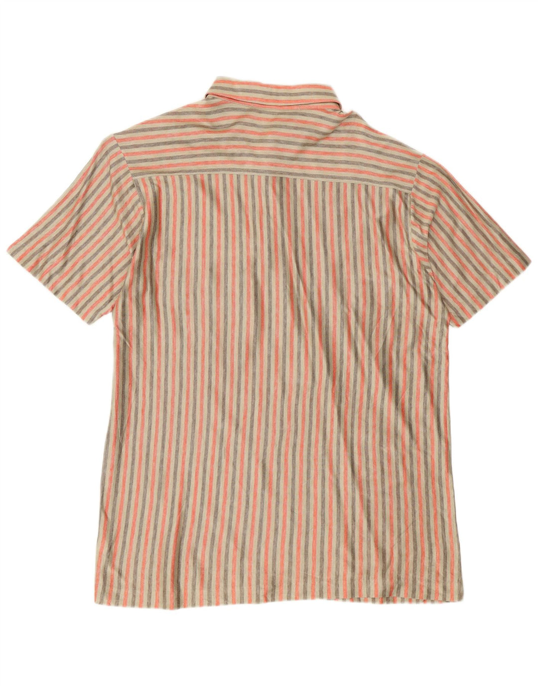 Vintage hombres manga corta pullover camisa grande beige rayas algodón