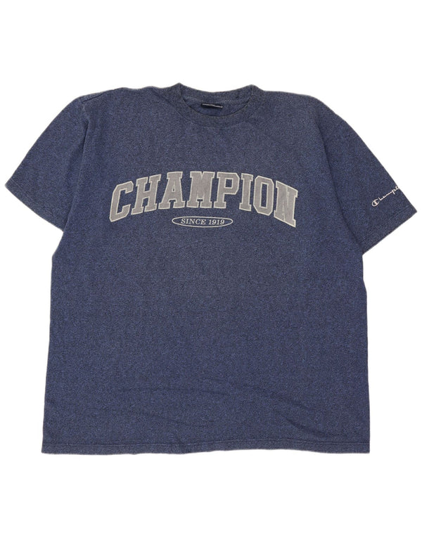 Champion Mens Graphic T-Shirt Top XL Navy Blue Flecked Cotton