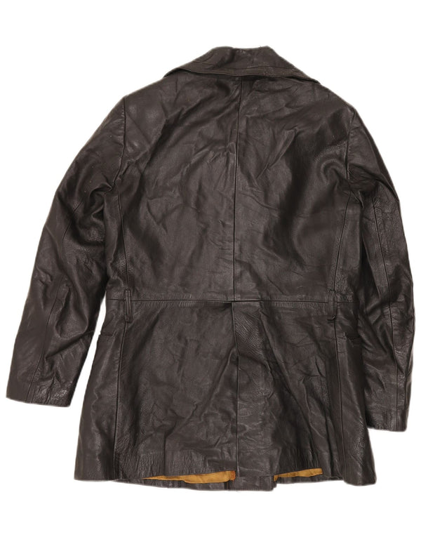 VINTAGE Chaqueta de cuero de doble pecho para mujer Reino Unido 12 Negro medio