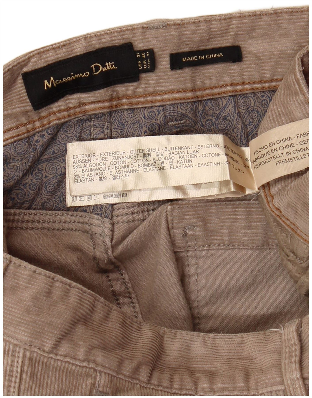 MASSIMO DUTTI Pantalón Recto De Pana Hombre EU 40 Medium W33 L31 Beige