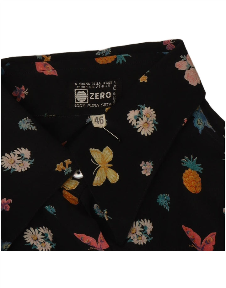 Blusa camisera con gráfico Zero para mujer IT 46 Mariposa de seda floral negra grande