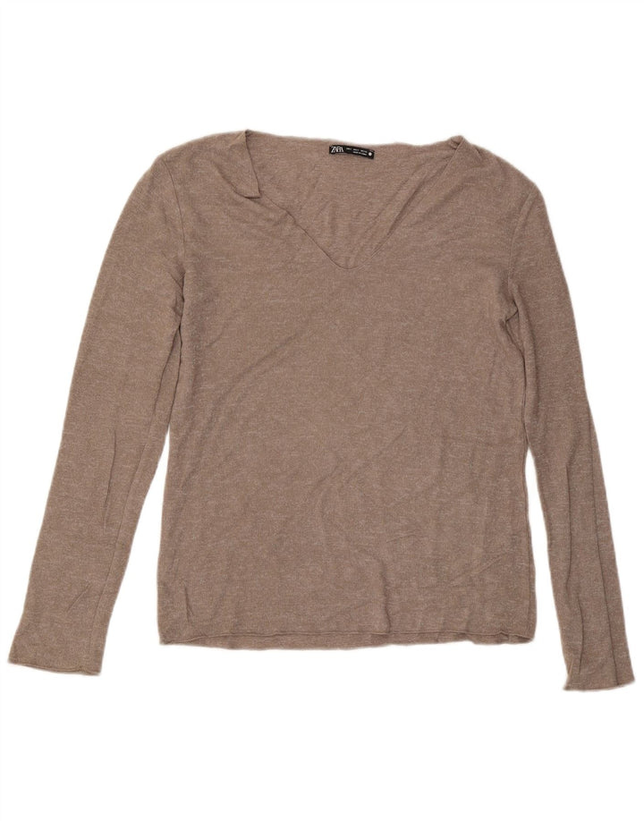 ZARA Mujer Jersey con Cuello en V Jersey UK 10 Small Gris