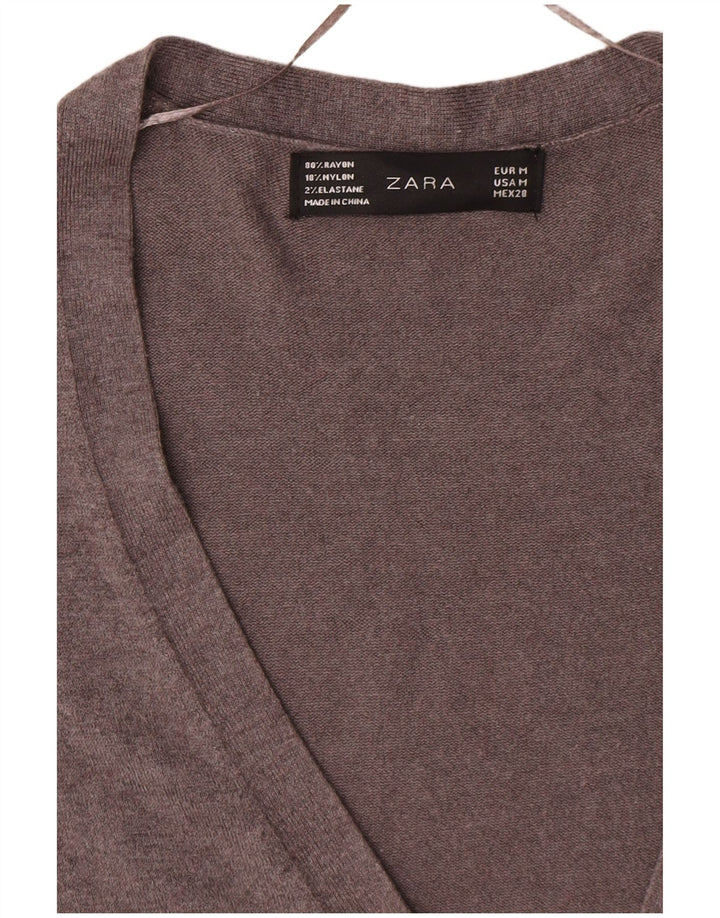 Zara Mujer Cárdigan Suéter UK 12 Rayón Gris Medio