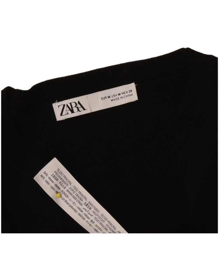 Zara Mujer Crop Blusa De Manga 1/2 Top UK 42 Viscosa Negra Mediana