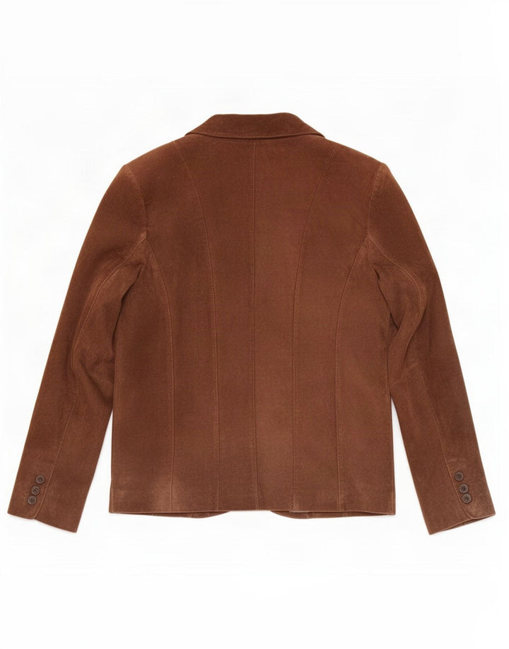 Vintage mujer ante Blazer chaqueta IT 40 pequeño cuero marrón