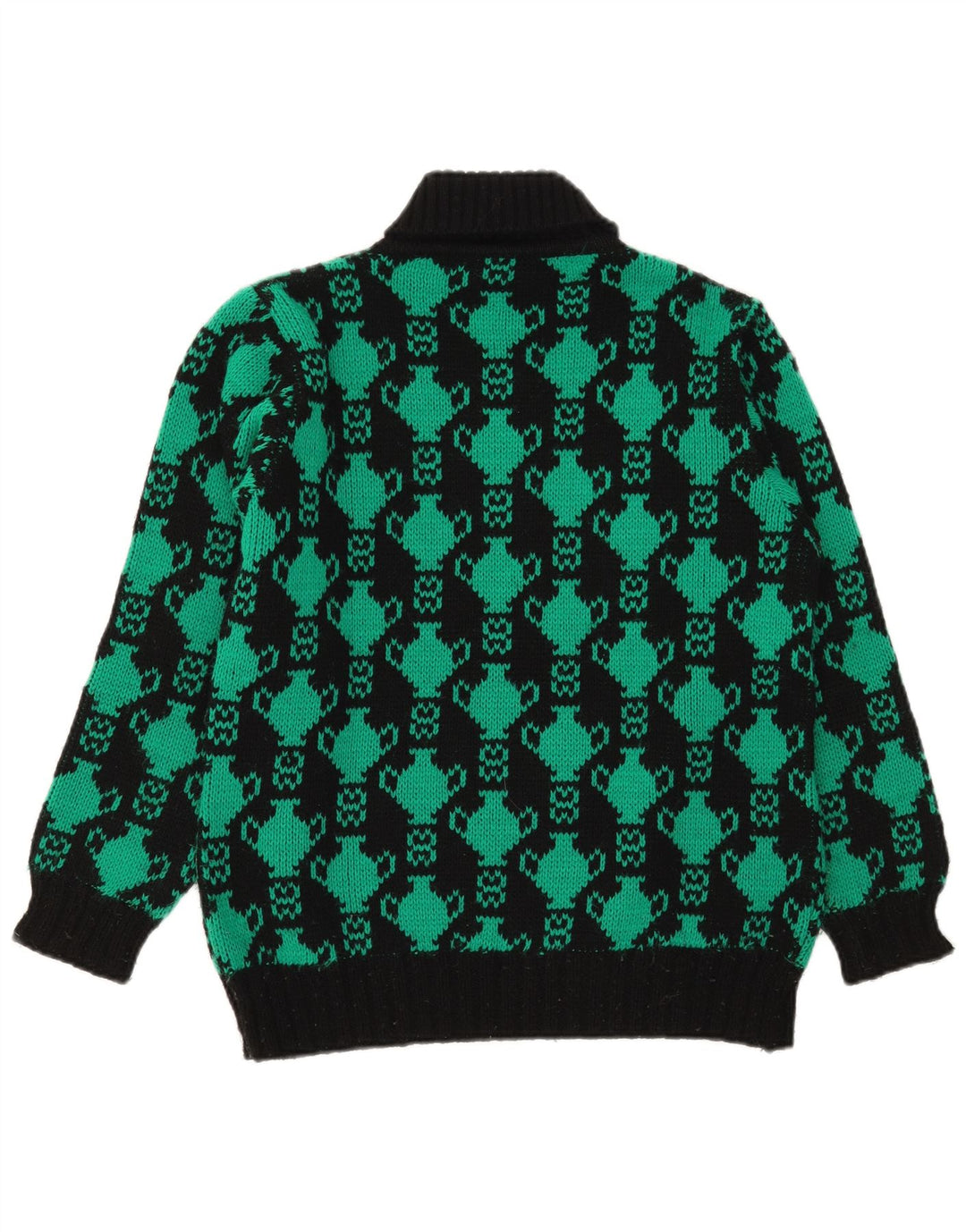 Vintage mujeres patrón abstracto rollo cuello jersey suéter Reino Unido 12 medio negro