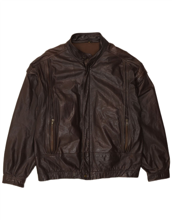 Chaqueta de cuero vintage para hombre IT 54 2XL cuero marrón