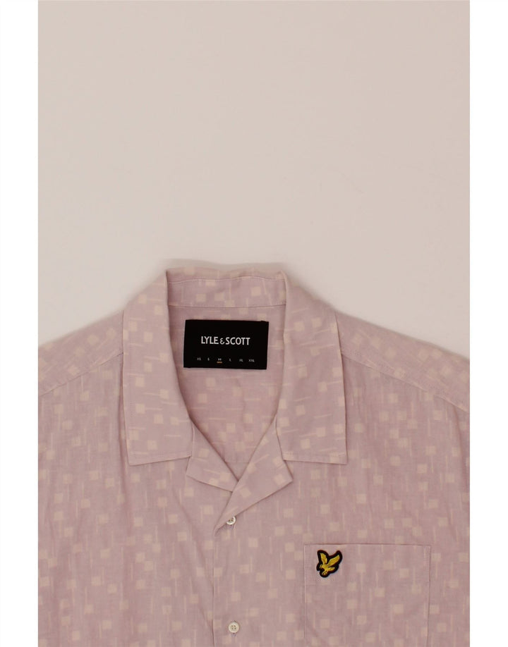 LYLE & SCOTT Mens Short Sleeve Shirt Medium Pink Geometric Linen Vintage Lyle & Scott and Second-Hand Lyle & Scott from Messina Hembry 