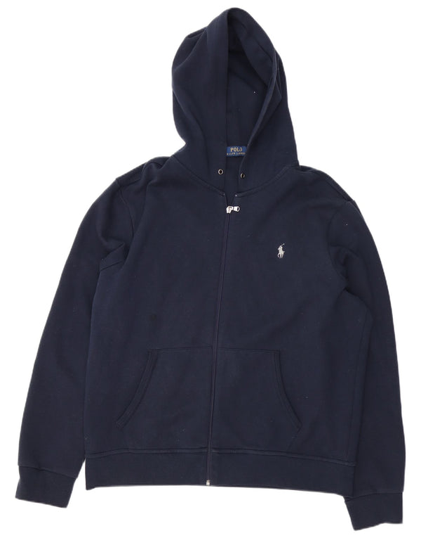 POLO RALPH LAUREN Mens Zip Hoodie Sweater XL Navy Blue Cotton