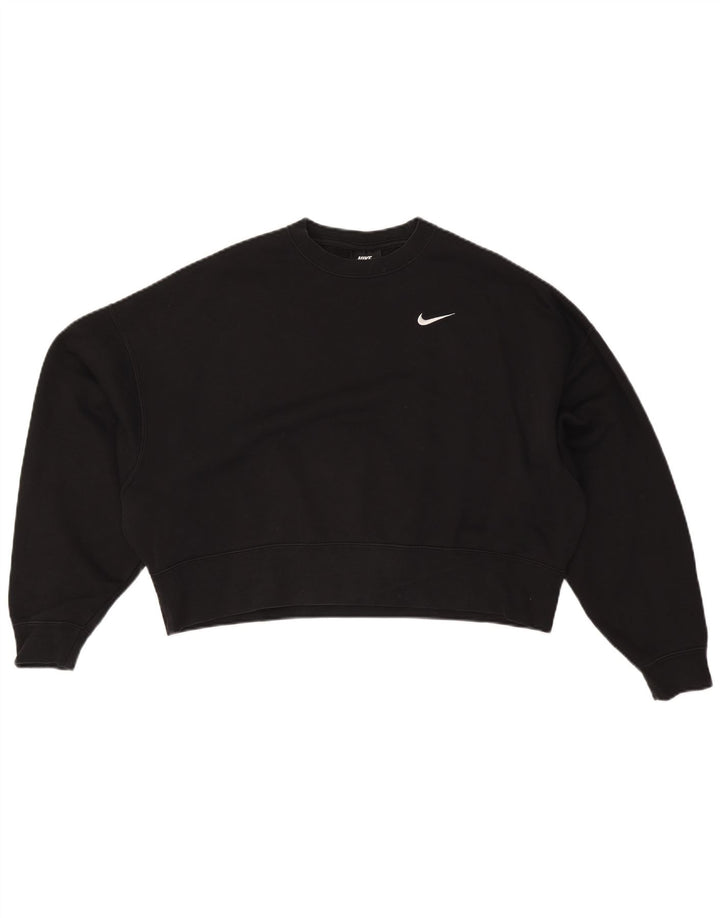 NIKE Mujer Crop Oversize Sudadera Jumper UK 10 Pequeño Algodón Negro