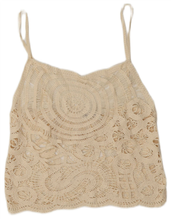 Zara Top Cami De Ganchillo Transparente Para Mujer UK 46 Grande Blanco Roto