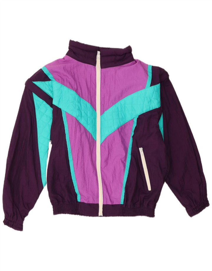 Vintage hombres chándal top chaqueta pequeña púrpura colorblock