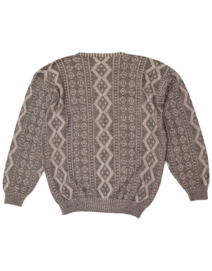 Vogue Hombre Jersey De Cuello Redondo Suéter Gris Medio Algodón Geométrico