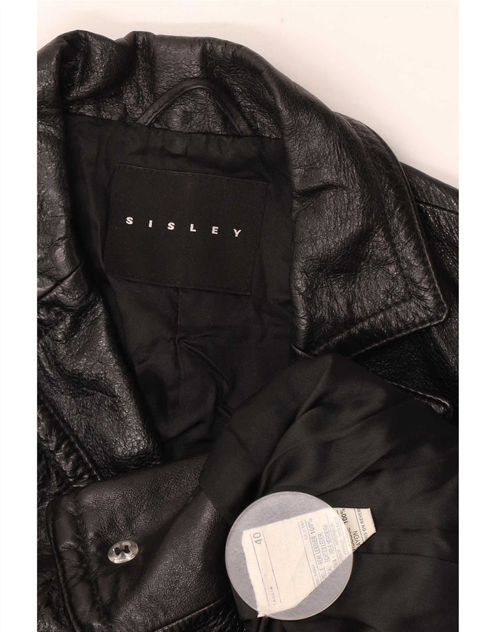 Sisley Chaqueta tipo blazer de cuero con 2 botones para mujer IT 40 Small Black