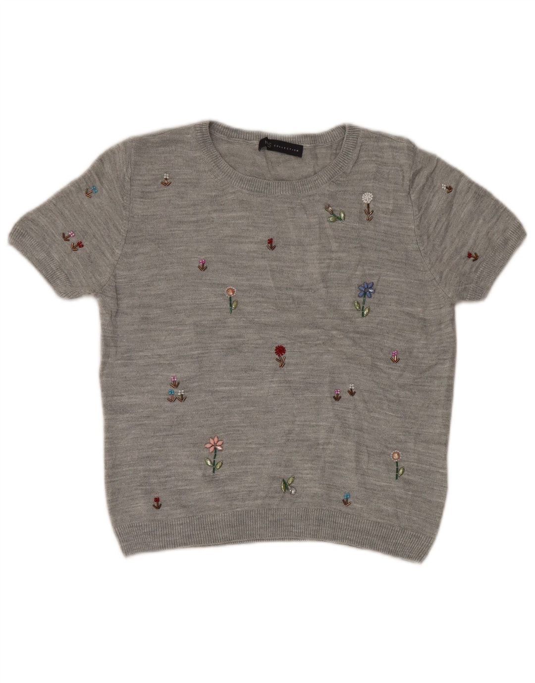 MARKS & SPENCER Suéter corto con cuello redondo para mujer UK 40 Gris medio