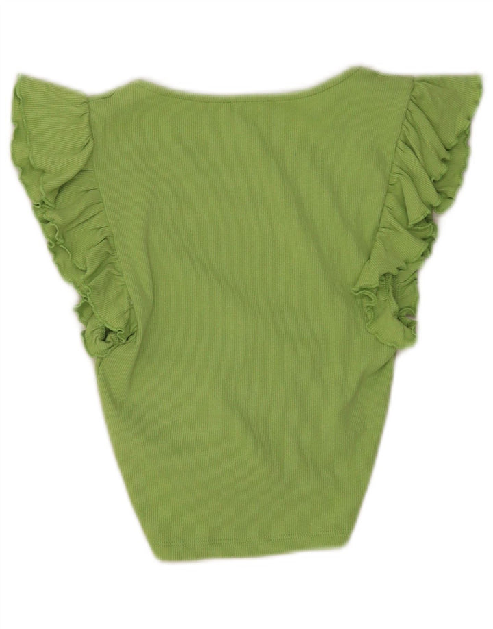 Zara Mujer Crop Top Reino Unido 8 Pequeño Algodón Verde
