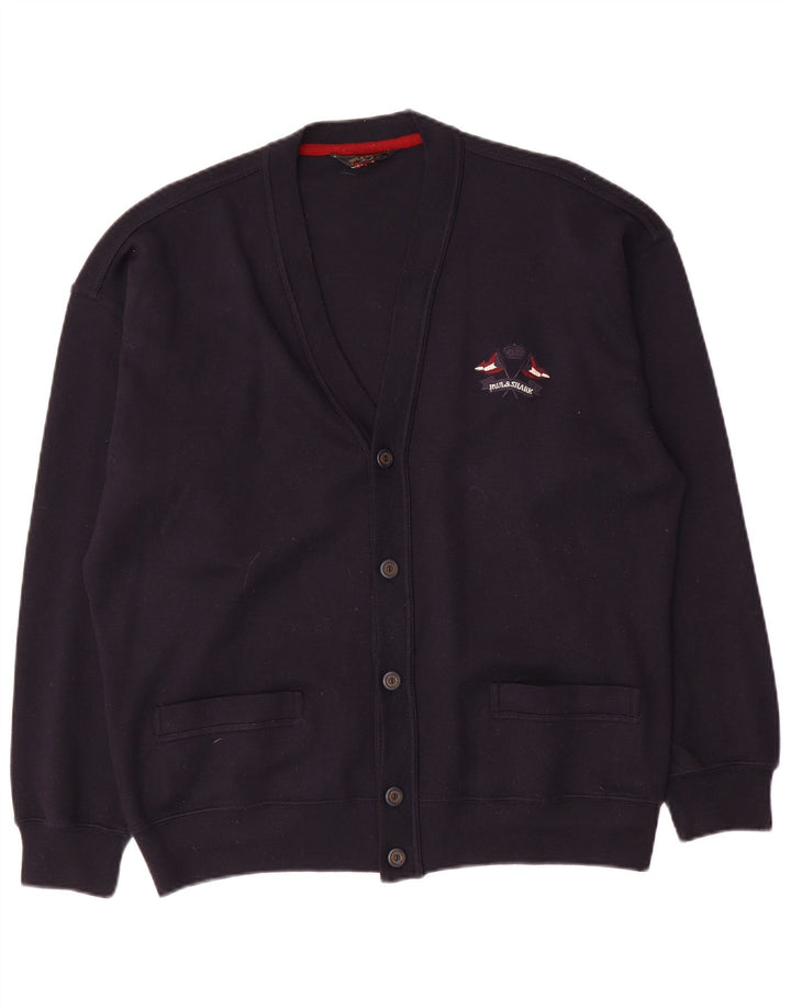 Paul & Shark Cárdigan para hombre de lana azul marino grande