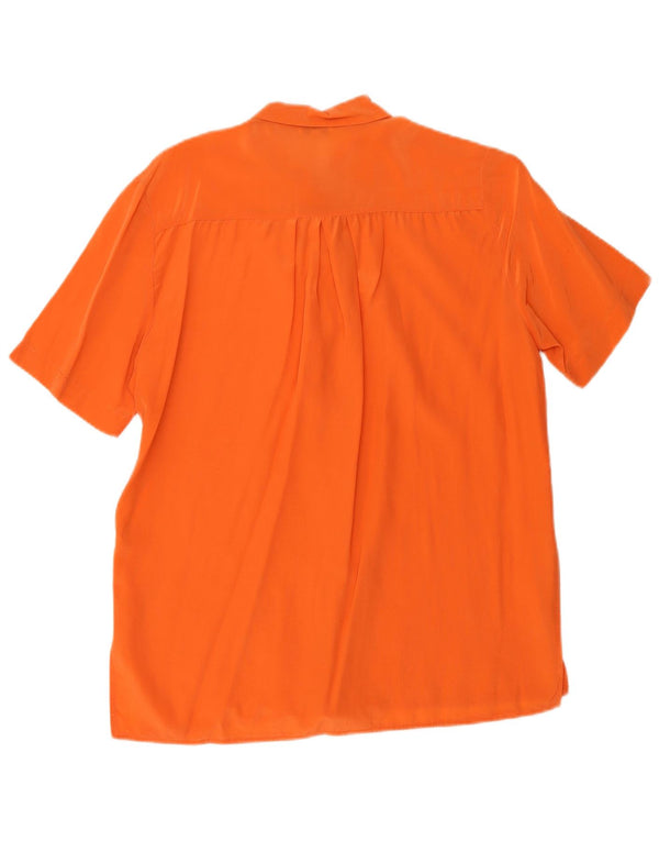 Vintage mujer manga corta camisa de gran tamaño blusa Reino Unido 10 pequeña seda naranja