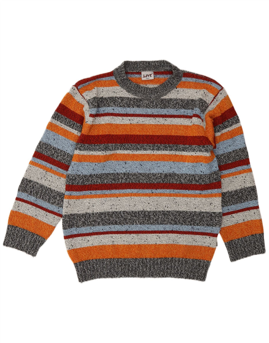 Vintage hombres cuello redondo jersey suéter grande lana de rayas multicolores