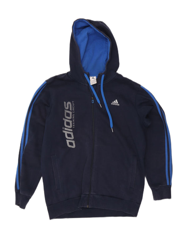 Adidas - Sudadera con capucha y cremallera gráfica para hombre, talla grande, algodón azul marino