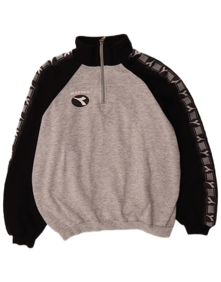 Diadora Hombre Sudadera Con Cremallera En El Cuello Jersey Grande De Algodón Color Block Gris
