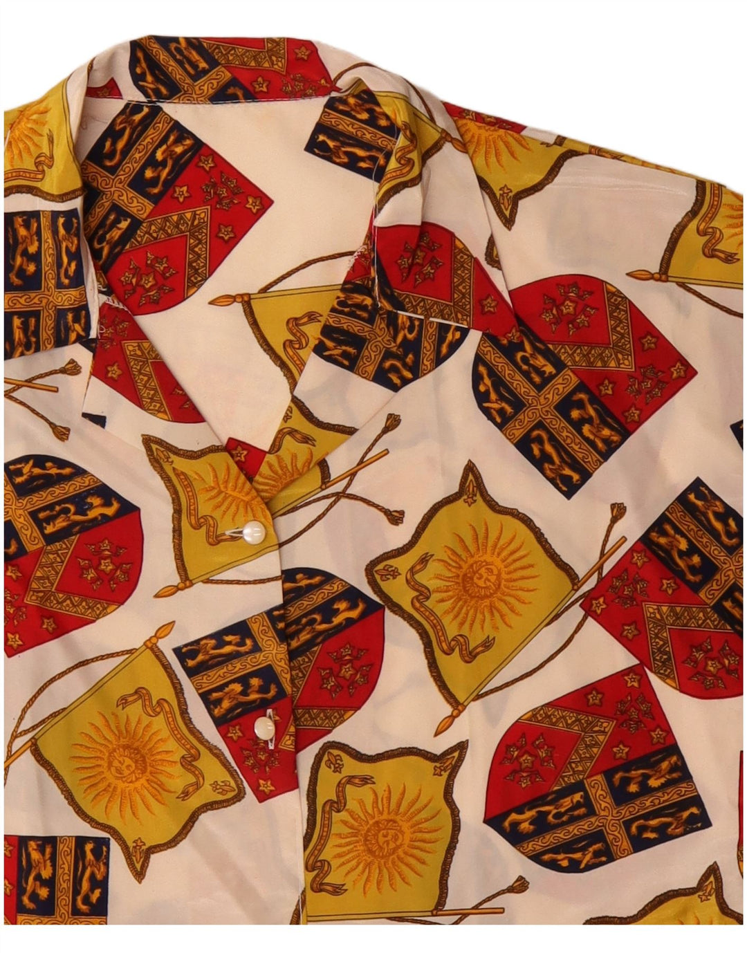 Vintage mujeres cultivo patrón abstracto camisa blusa Reino Unido 14 grande de blanco
